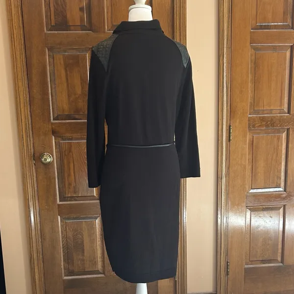 Calvin Klein Women's Size L Black‎ Asymmetric Zip Front Knit Dress Belted Waist - Image 3
