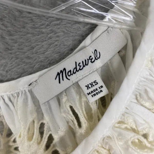Madewell‎ Top Womens 2XS Embroidered Shirred Puff Sleeve Eyelet Cream NV195 - Image 6