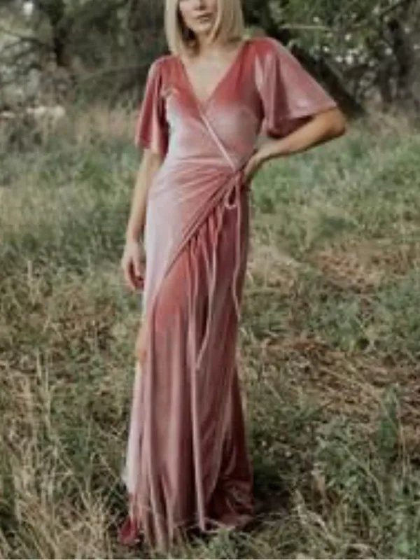 Baltic Born Meghan Velvet Wrap Maxi Dress Blush Pink Mauve Event Evening Wedding - Image 5