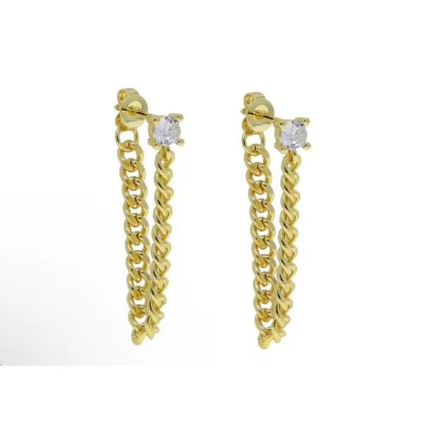 Solitaire‎ Curb Chain Drop Earrings | Yellow Gold Filled - Image 7
