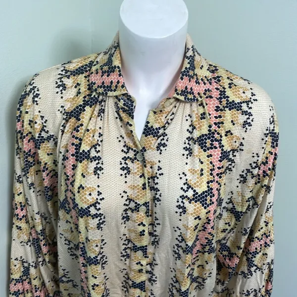 ANTHROPOLOGIE Abbe Honeycomb Buttondown Hexagonal Tops Long Sleeve Pink Size XS - Image 8