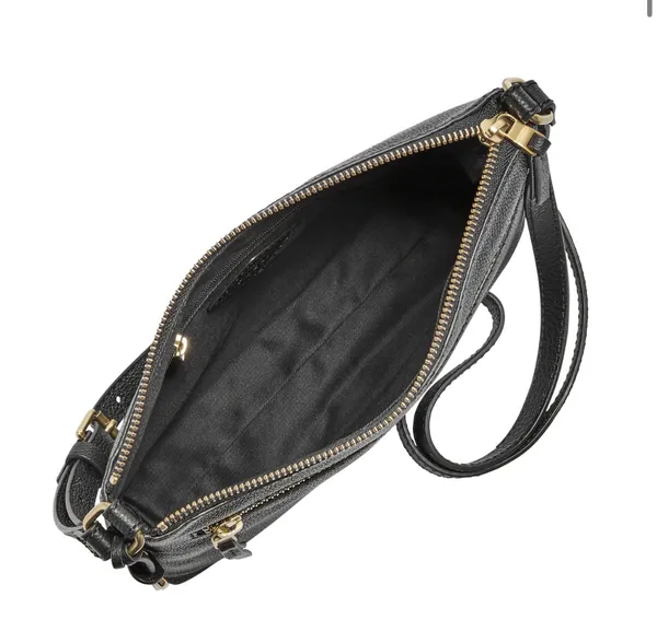 Fossil EW Fiona Crossbody Pebbled Leather Black Cognac Small Pockets Travel - Image 2