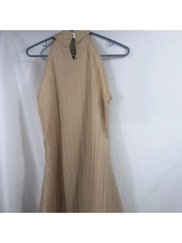 Women’s Beige Textured Halter Neck Midi Dress Size M - Image 9
