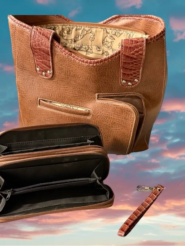 Western Embellished Tote Bag with Matching Wallet - Image 2