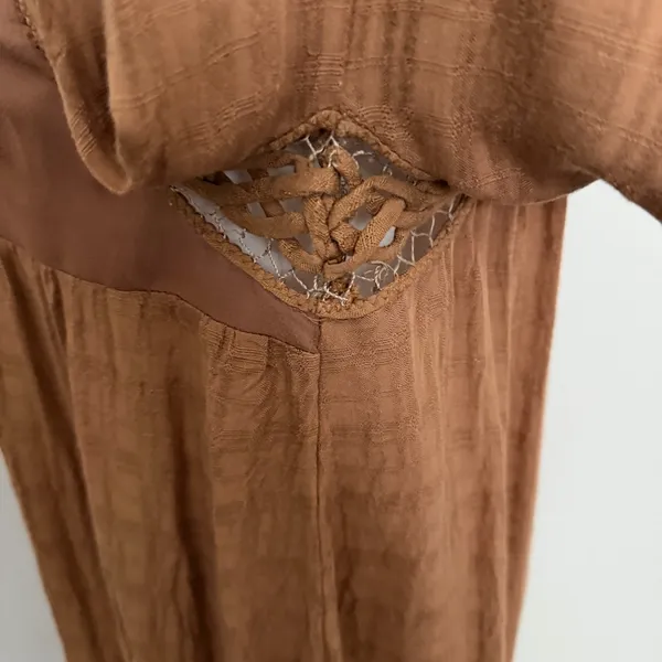 Free People Top Babydoll Embroidered Floral Braided Boho Festival Peasant Rust - Image 8