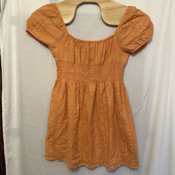 Sunday Best Aritzia Women's Size Medium Orange‎ Mini Dress Smocked Short Sleeve - Image 3