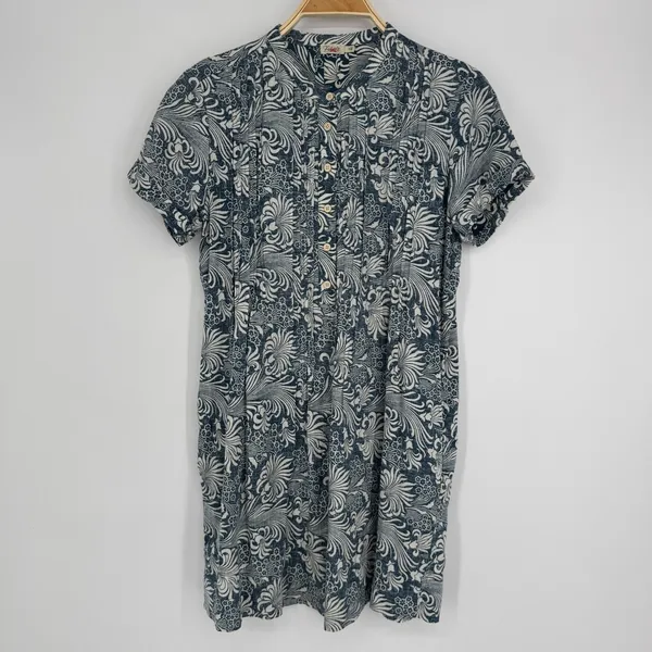 Faherty Gemina‎ Dress Size Small Blue White Printed Linen Blend Beachy Coastal - Image 4