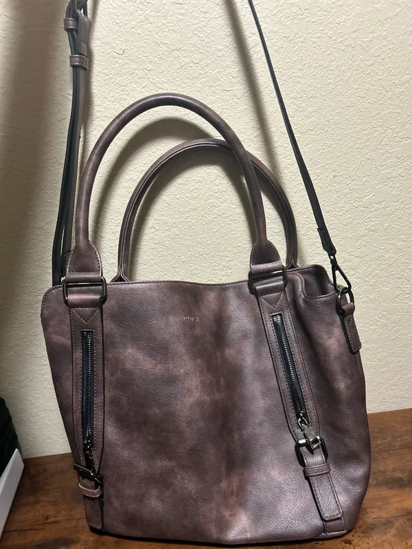 CLUCI Brown Satchel Top Handle Bag Detachable Adjustable Strap Zip Pockets - Image 3