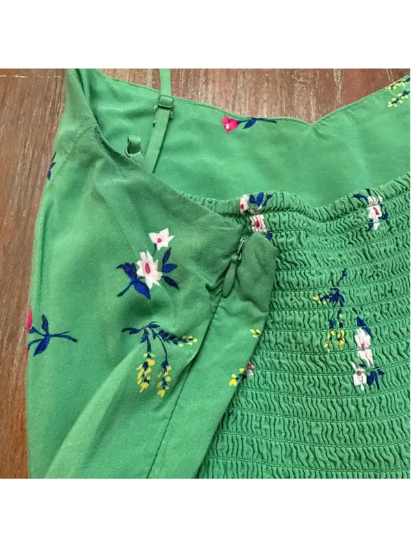 Old Navy Green Floral Fit & Flare Cami Dress Mini Smocked Back Size Large - Image 11