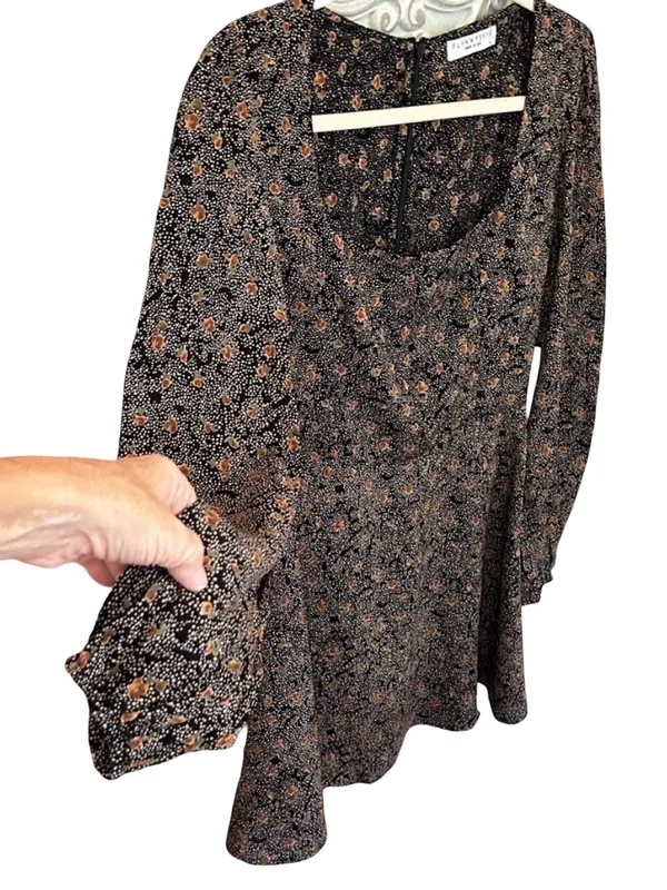 Flynn Skye Brown Floral Mini Dress Square Neck Long Sleeve Boho Whimsigoth NWT S - Image 10