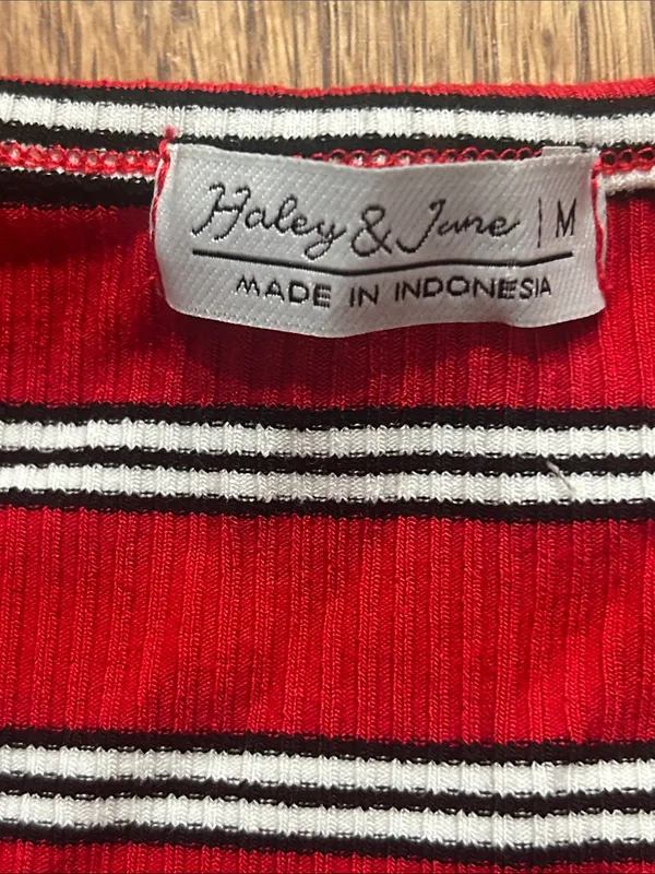 Haley & June Red Striped Scoop Neck Bodycon Dress Medium - Image 2