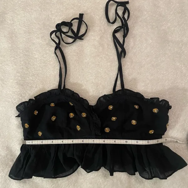 Free People NWT Black Ruffled Embellished Boho Crop Top Sz XS Spring Break - Image 8