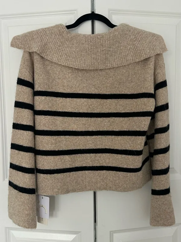 NWT Commense Oversized Striped Pullover Sweater XS Black - Image 6