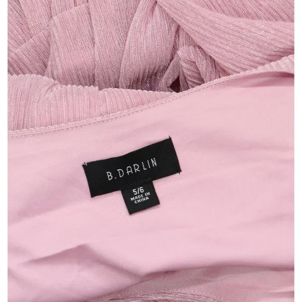 NWT B. Darlin Metallic V-Neck Belted Ruffled Tiered Sheer Sleeved Dress Pink 5/6 - Image 7