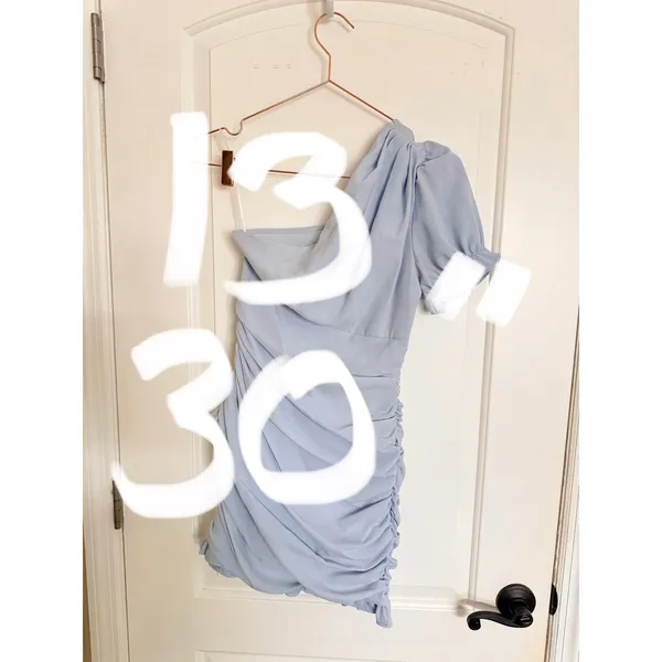 Hello Molly Mini Dress Women 4 Light Blue Excellent One‎ Shoulder Ruched Ruffle - Image 7