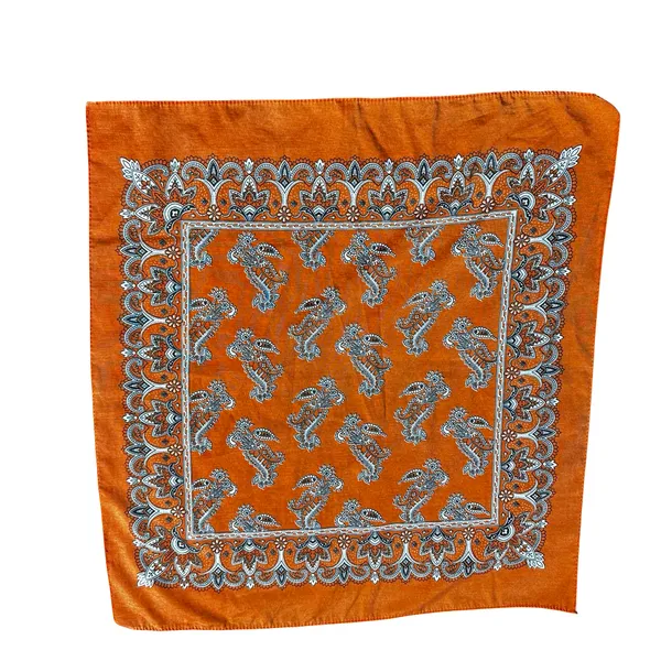 Burnt Orange Paisley Bandana Boho Cowgirl Western Square Scarf - Image 3