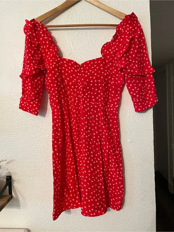 For Love & Lemons Red Buttoned Polka Dot Ruffle Mini Dress XS - Image 3