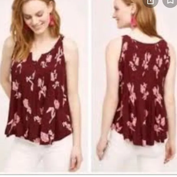 Anthropologie Maeve Burgundy Floral Swing Blouse Womens 8 Sleeveless Boho Beachy - Image 3