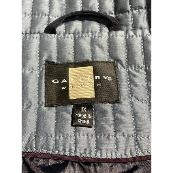 Gallery 1X Quilted Barn Coat Midnight Blue Zip Snap Jacket Plus Size - Image 5