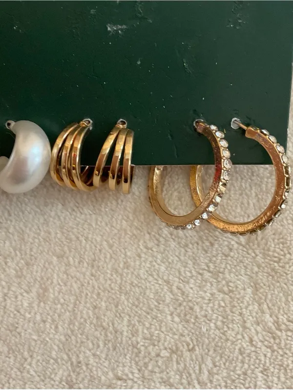 wild fable Gold and Pearl Hoop Earring Trio - Image 3