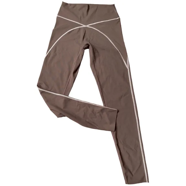 Aerie Offline brown w/blush pink trim Goals 7/8 leggings. Size m nwot - Image 4