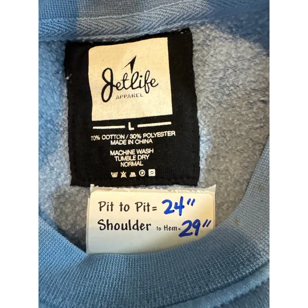 Jet Life Apparel Womens Blue Embroidered Crewneck Sweatshirt Large - Image 3