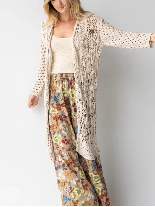 Natural Life Abigail open crochet duster coastal boho S/M - Image 3