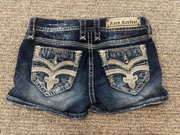 Rock Revival Raven Dark-Wash Bling Shorts - Image 2