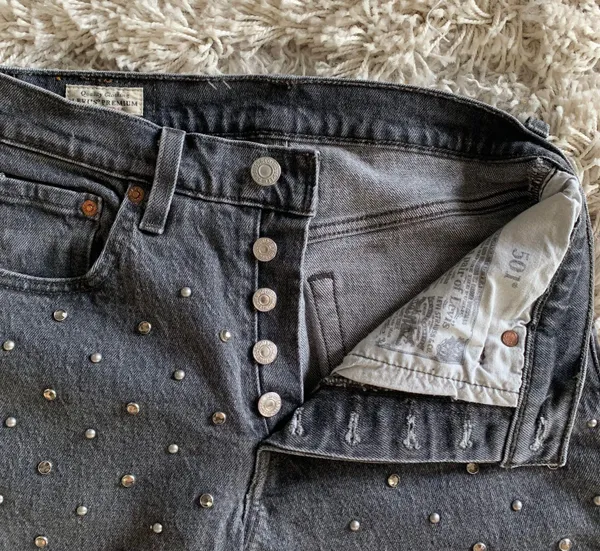 Levi's Black/Grey 501 Bejeweled Rock Stud High Waisted Jeans - Image 6