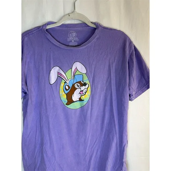 Buc-ee's T-Shirt Mens Size M Purple Easter Bunny Beaver Graphic Crewneck - Image 2