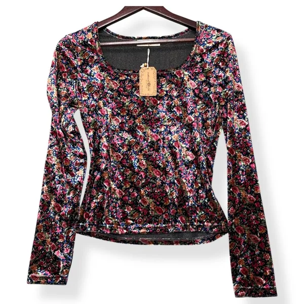 Natural Life Womens Danielle Velvet Floral Crop Top M Cottagecore Fairy Y2K NEW - Image 2