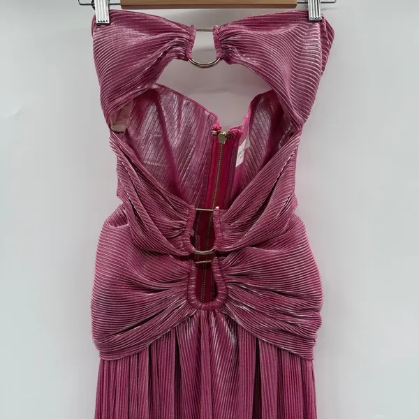 Bronx & Banco Sonny Strapless Cut Out High Slit Maxi Dress Gown in Metallic Rose - Image 4