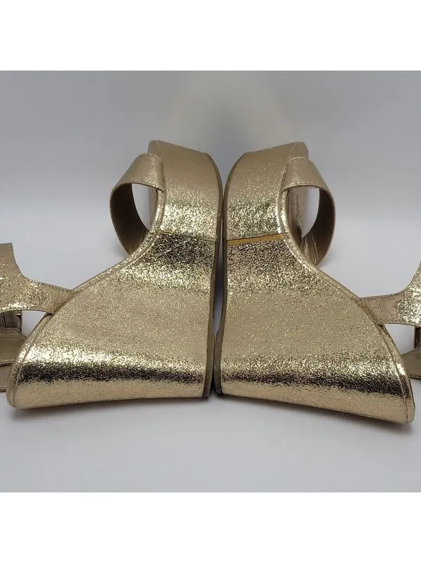 Bamboo Platform High Wedge Heels Ankle Strap Round Toe Metallic Gold Sandal Sz 8 - Image 7