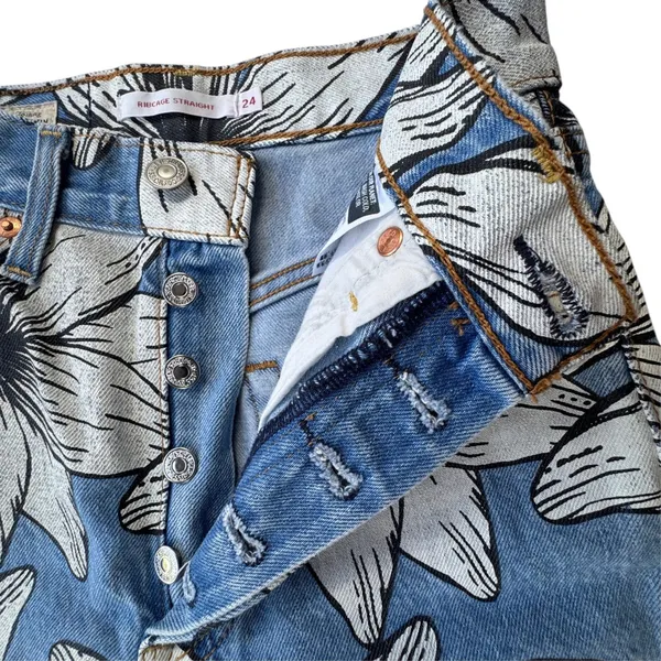 Levis x Farm Rio Ribcage Straight Jeans Womens 24 Blue Tropical Ankle High Rise - Image 9