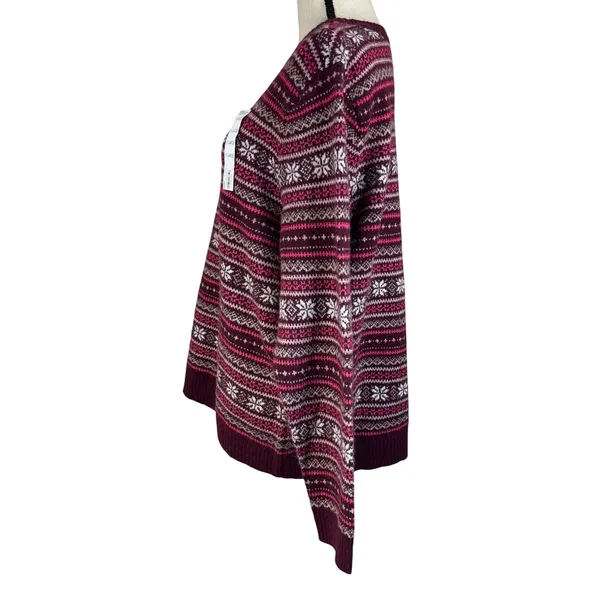Croft & Barrow X-Large Sweater Fair Isle Crew Neck Long Sleeve Pullover Berry - Image 5