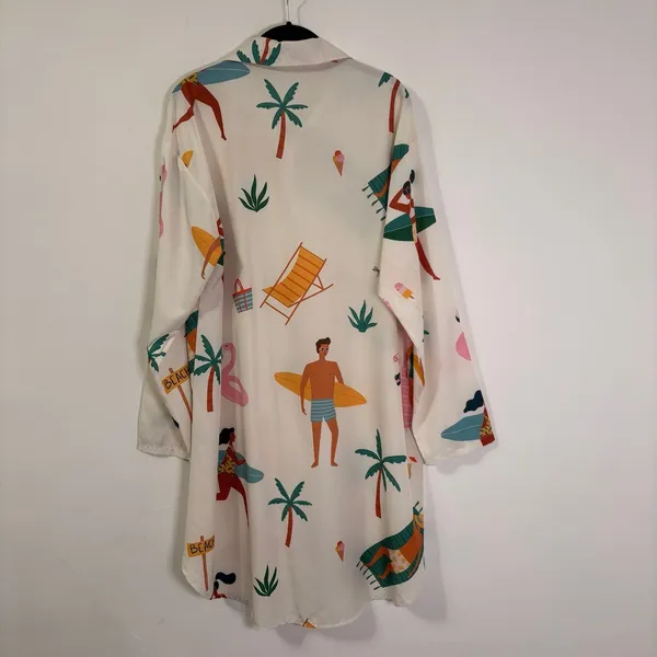 Tropical Print Long Sleeve Button Up Vacation Beach Shirt Sz XL - Image 4