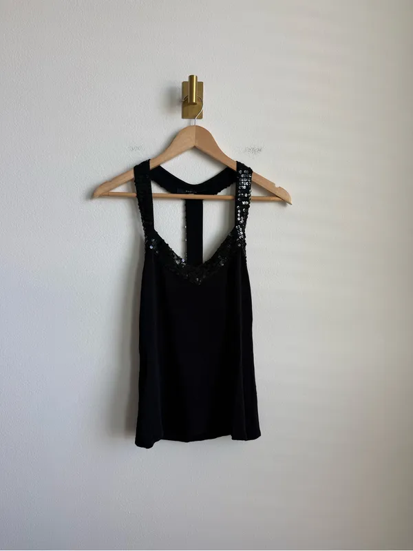 Vintage Nadine Black Sequin V Neck Sleeveless Blouse Top Y2K Size 2 - Image 5