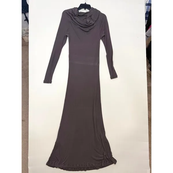 Off-Shoulder Long Sleeve Brown Maxi Dress Large - Image 6