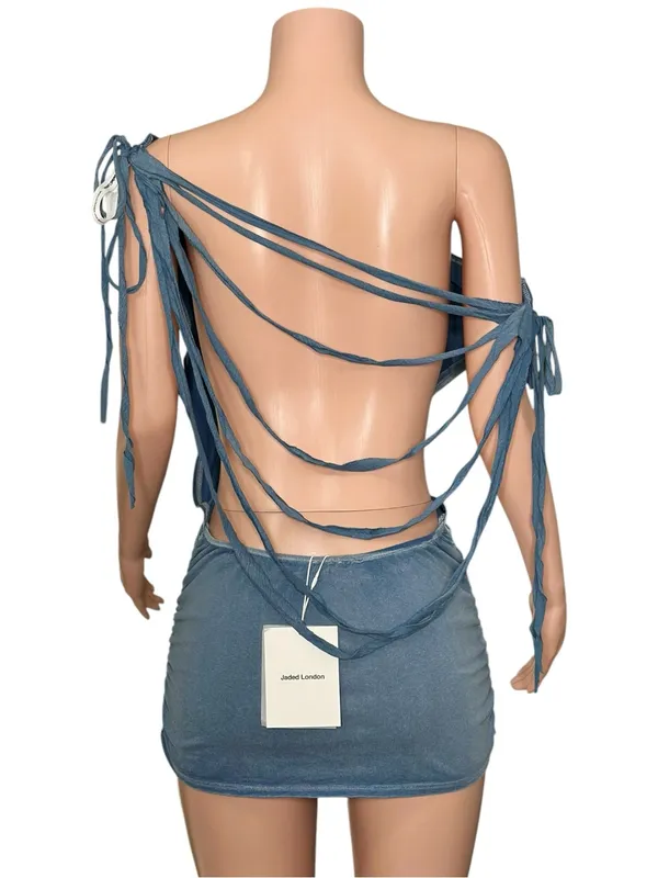 JADED LONDON Route 66 Distressed Backless Studded Dress, Blue, 6 (US) - Image 5