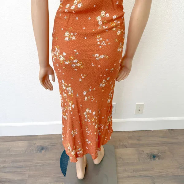[Nikki Erin] Orange Floral Print Cap Sleeve Peasant Midi Slip Dress Size Large L - Image 9