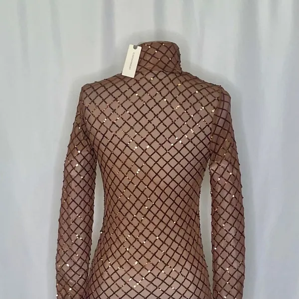 NWT!! Anthropologie PILCRO Turtleneck Sequin Top Shirt Bronze Party Glam X-Small - Image 10