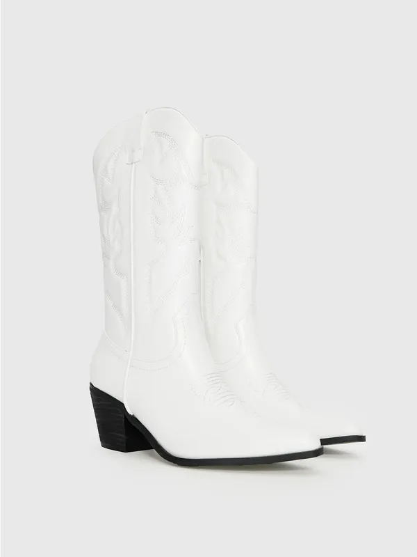 $85 Therapy Clayton Cowboy Boots White 9 - Image 7