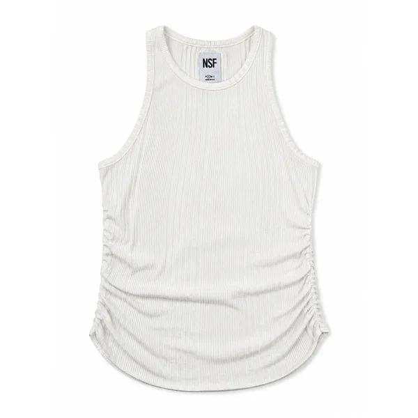NSF Womens Ribbed Ruched Tank Top High Neck Cotton Modal M White 90s Minimalist - Image 2