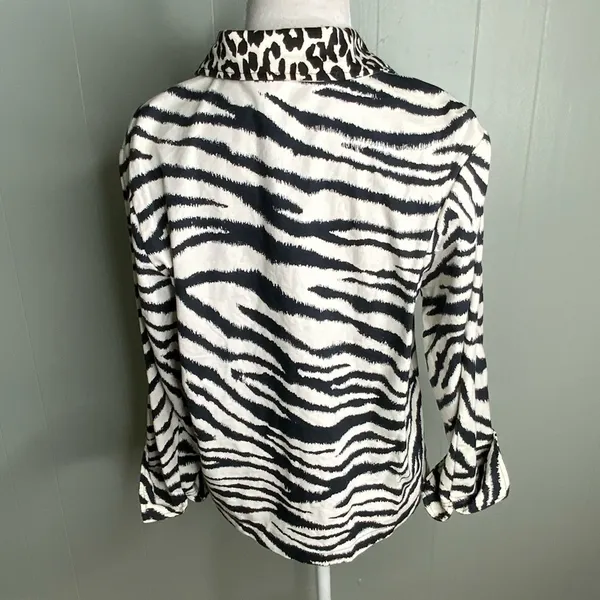 Painted Pony Black White Zebra Print Leopard Cuffs Button Up Stylish Jacket S - Image 11