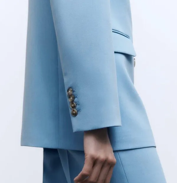 ZARA blazer suit jacket double breasted relaxed long baby blue - Image 7