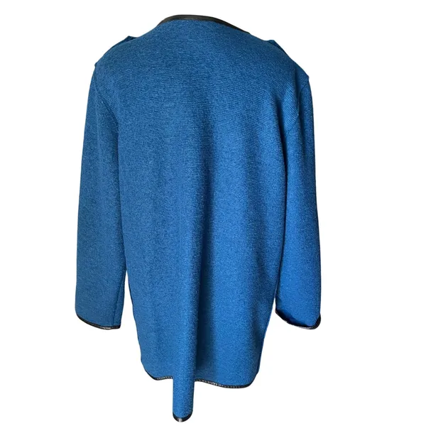 Chicos Boiled Wool Jacket Womens Sz‎ 2 L Blue Faux Leather Trim Zip Front Blazer - Image 3
