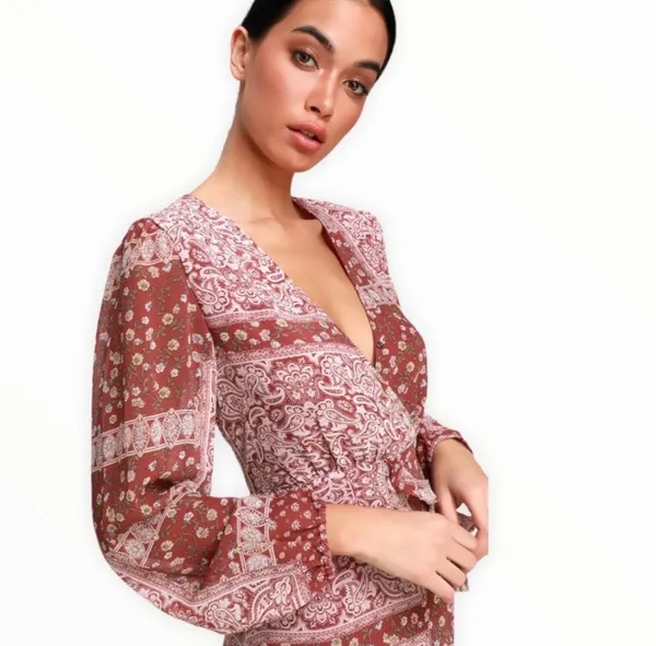 NWT Lulu’s Red Multi Print Long Dress Maxi Dress - Image 4