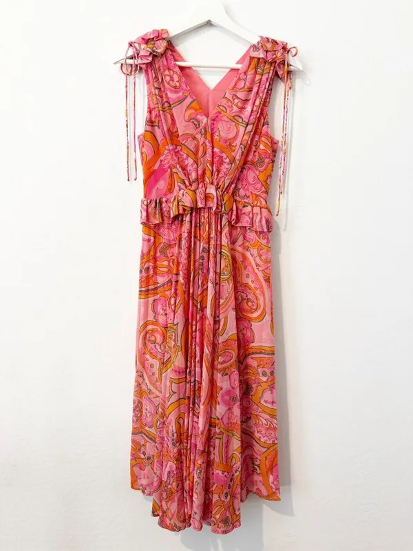 Delfi Collective Lilah Dress Size Small Floral Midi Ruffle Trim Romantic Boho - Image 4