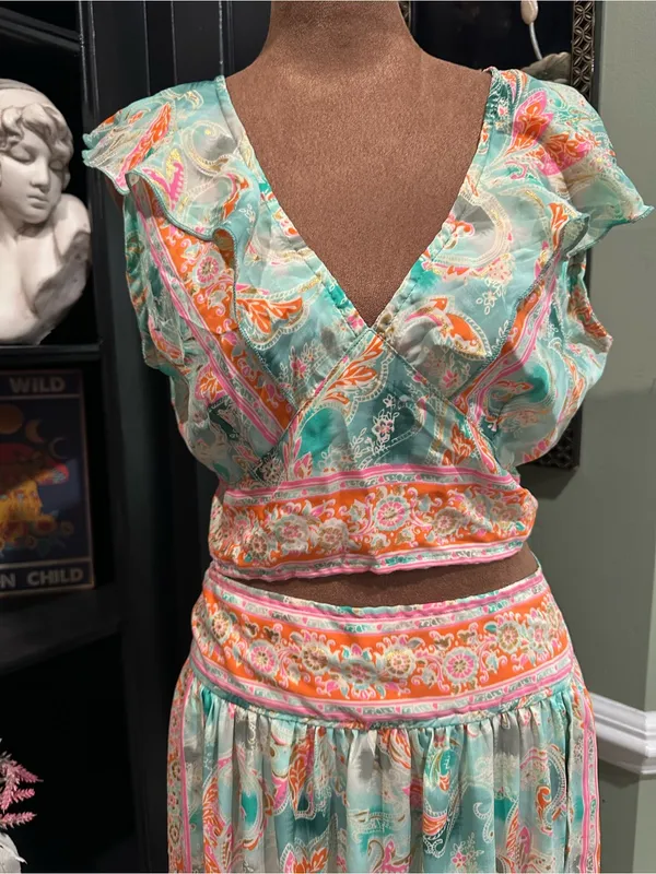 India Boutique Green & Orange Floral Two‑Piece Set - Image 3