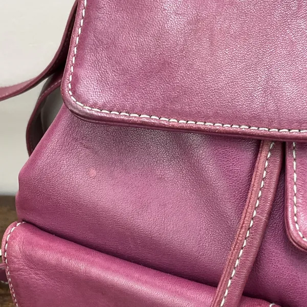 Perlina Magenta Leather Backpack With‎ Flap Drawstring Closure Side Zipper VTG - Image 9